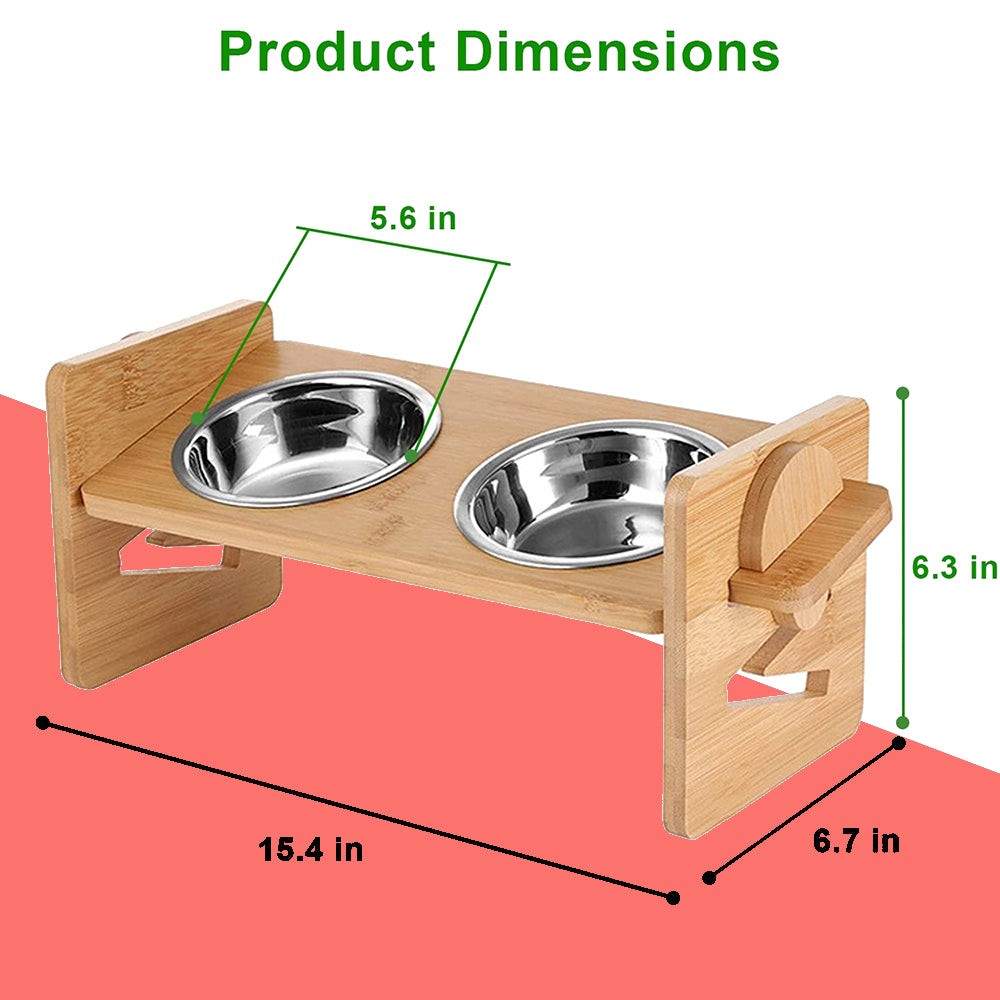 Upgraded Elevated Dog Bowls For Small Size Dogs And Cats Adjustable Bamboo Raised Dog Bowl Stand