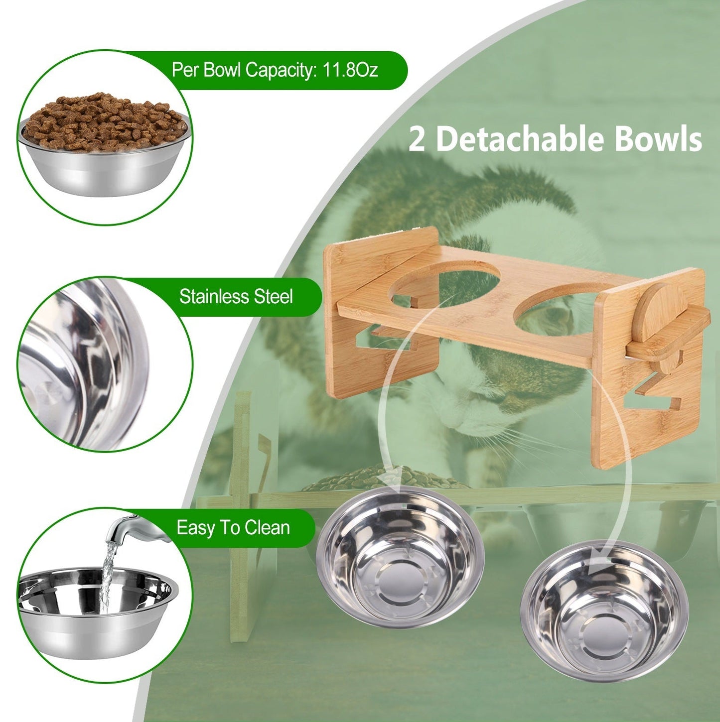 Upgraded Elevated Dog Bowls For Small Size Dogs And Cats Adjustable Bamboo Raised Dog Bowl Stand